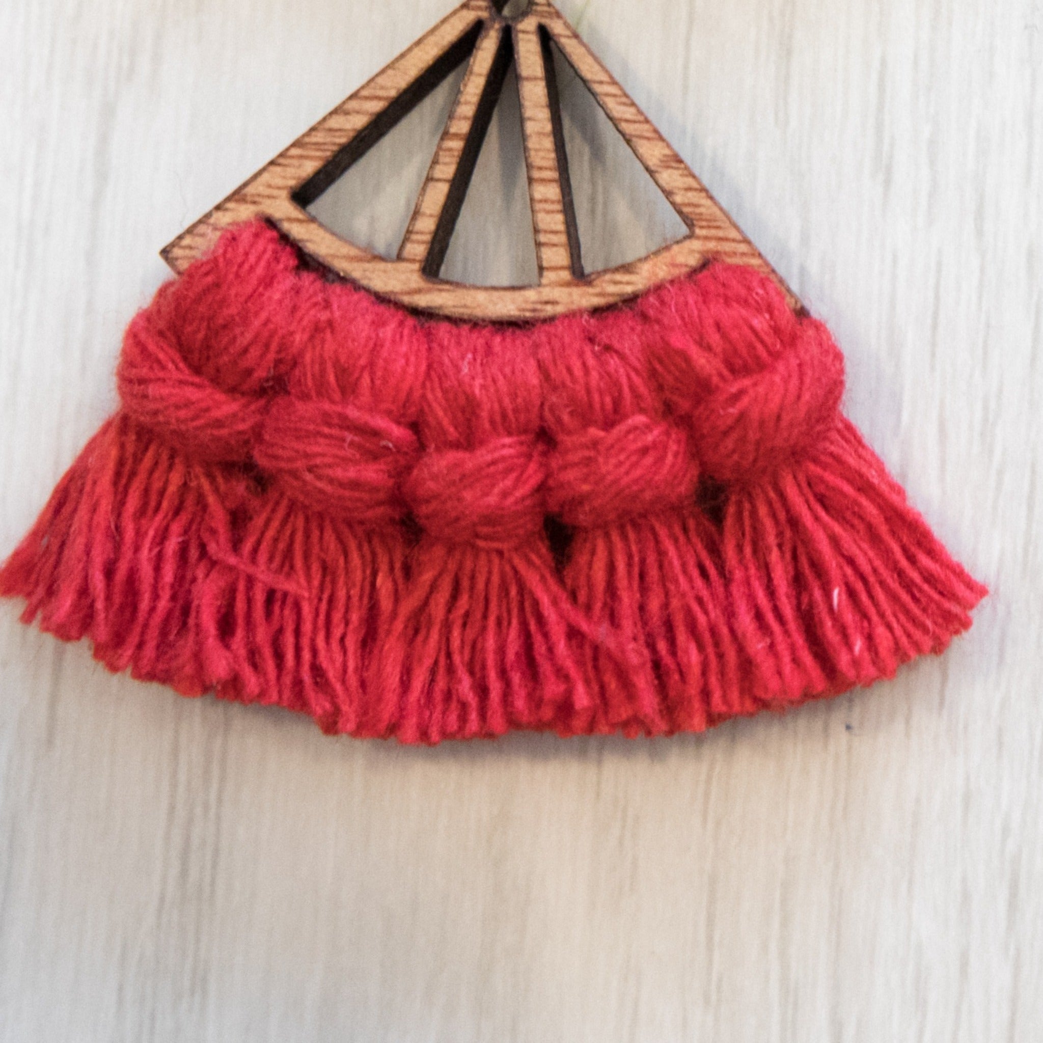 Macramé Wooden Tassel Earrings - Short