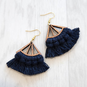 Macramé Wooden Tassel Earrings - Short